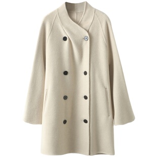 羊范秋冬新款手工缝合高支阿拉善小骆驼绒大衣慵懒感双面呢外套