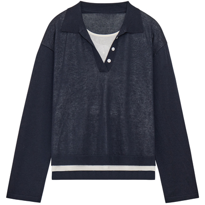 MOORING泊假两件上衣女时尚POLO领针织衫天丝亚麻早春气质穿搭