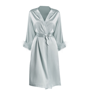 GP夏高档真丝睡袍女性感澳大利亚鸵鸟毛桑蚕丝晨袍送闺蜜女友礼物