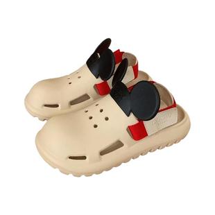 细细条 正版迪士尼米奇洞洞鞋女时尚两穿沙滩凉鞋eva夏季包头拖鞋