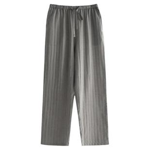 日系无印风睡裤男女春秋季纯棉暗纹棉布薄款宽松情侣家居裤长裤子