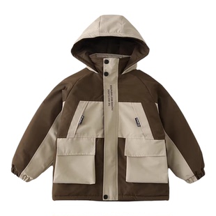 男童冬季加绒外套儿童装冲锋衣加厚风衣派克服中大童棉服帅炸棉衣