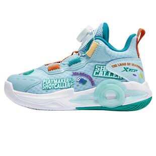 特步童鞋春季款小童网面透气儿童耐磨运动鞋男童缓震旋钮扣篮球鞋