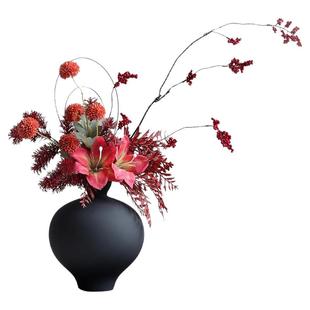 陌歌 侘寂风陶瓷花瓶中古风大肚瓶摆件客厅仿真花高级感玄关装饰