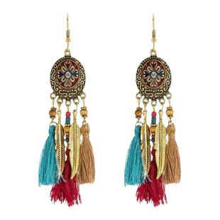 民族风流苏耳环女长款小众编织羽毛耳钉2026新款旅游穿搭耳钩耳饰