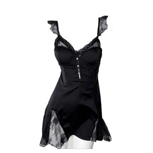 FUNNY KITTEN冰丝性感吊带睡衣女居家睡袍蕾丝高级睡裙带胸垫套装
