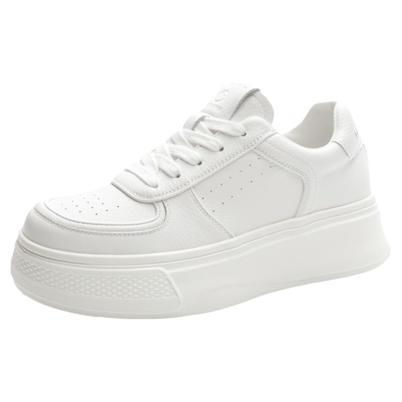 真皮小白鞋女2025新款春秋百搭超火厚底增高软底轻便运动休闲板鞋