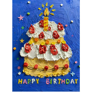 仿油画棒蛋糕生日画布装饰男孩女孩儿童派对仪式感背景墙氛围布置