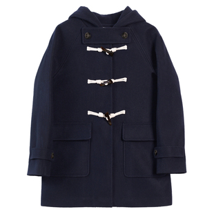 JK制服外套女秋冬季小个子学院风原创日系牛角扣连帽加绒毛呢大衣