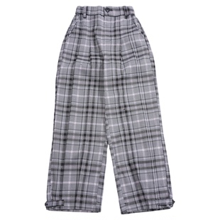 memoryin童装长裤两个小朋友亲肤透气休闲复古格纹梭织阔腿裤