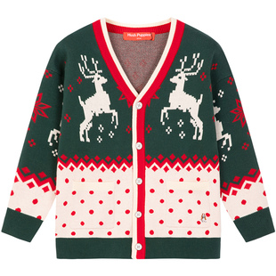 暇步士童装儿童线衣秋冬装新款男童圣诞毛衣外套女童宝宝针织开衫