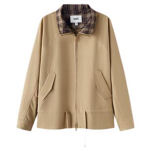 森马外套女秋季oversize拼接格纹抽绳衣服插肩袖2026新款复古夹克
