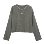 胖mm秋冬短款条纹打底衫木子理想大码女复古落肩时髦长袖T恤200斤