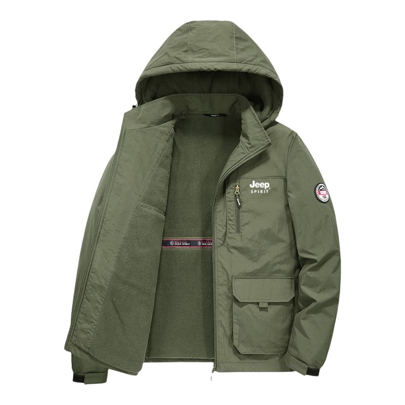 JEEP吉普冲锋衣服加绒防水防风春秋大码工装夹克薄款宽松外套户外