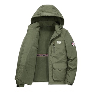 JEEP吉普冲锋衣服加绒防水防风春秋大码工装夹克薄款宽松外套户外