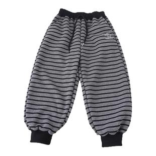儿童加绒运动裤条纹卫裤子秋冬款宝宝男童休闲长裤女童小童宽松潮