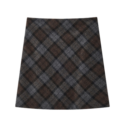 复古羊毛格子半身裙女2025秋冬新
