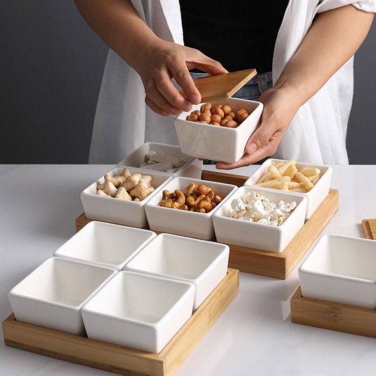 糖果干果零食盘陶瓷分格北欧客厅家用简约碟小吃水果盘个性拼盘