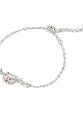畹町三丽鸥Hello Kitty粉钻手链女镂空凯蒂猫银色细链少女饰品