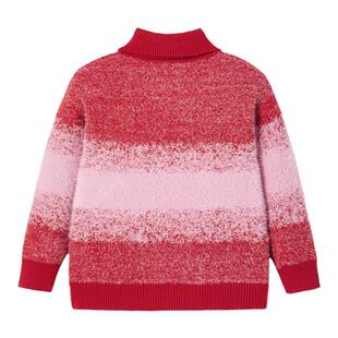 ask新年拜年服女童渐变红色毛衣加绒加秋冬中大儿童针织衫
