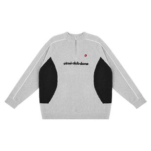 FDR官方店 美式撞色运动风半拉链毛衣男女春季宽松情侣装针织衫