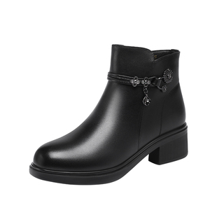 红蜻蜓女靴冬季2024新款靴子女洋气短靴棉靴真皮加绒加厚保暖皮靴