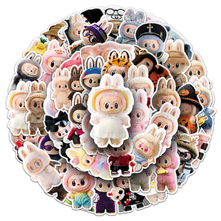 100张拉布布玩偶Labubu贴纸高颜值可爱卡通周边DIY装饰防水咕卡手账本奶茶杯日记吉他文具冰箱iPad手机壳贴纸