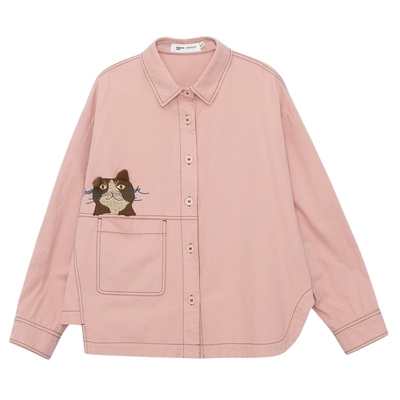 MOVEUP幻走2025秋季新款.FUN系列纯棉小方领贴布绣短款衬衫女