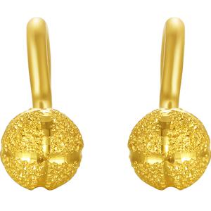 周六福黄金耳钉女计价磨砂圆球足金弯钩耳钩耳饰送女友节日礼物