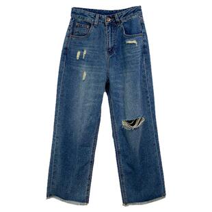 超薄毛边破洞宽松直筒天丝牛仔裤女夏季薄款裤子夏天九分直筒裤夏