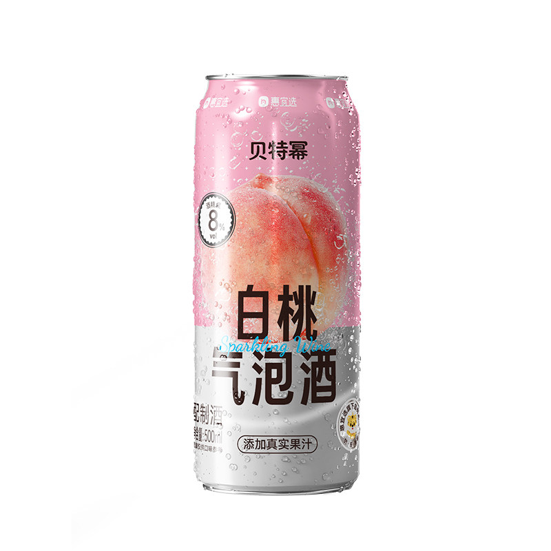 贝特幂白桃气泡酒 预调鸡尾酒8度 微醺果味低度气泡酒500ml/罐