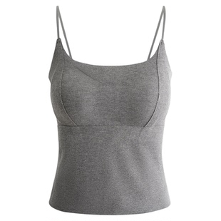 秋冬螺纹带胸垫发热保暖背心女无痕方领磨绒修身吊带打底无袖上衣