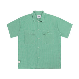 KXLFCHN日系复古格子衬衫男女夏季简约潮牌口袋休闲宽松短袖衬衣