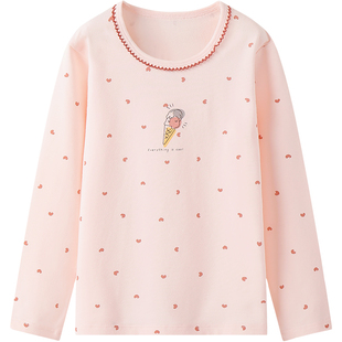 英博伦秋冬新款女童保暖上衣儿童纯棉秋衣打底内穿透气单衣中大童