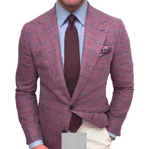 Q 23191 Men's Plaid Lapel Suit Jacket 格纹西装外套