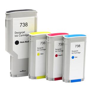 适用惠普HP 738墨盒HP DesignJet T850 T950大幅面宽行绘图仪打印机带芯片墨盒油墨水 130ML 300ML黑彩颜料