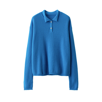 梭家｜慢慢的今天｜简约通勤蓝色绵羊毛针织套头毛衣春女百搭上衣