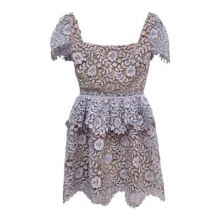 富家千金大小姐小众设计高级感重磅蕾丝薰衣草紫色方领短袖连衣裙