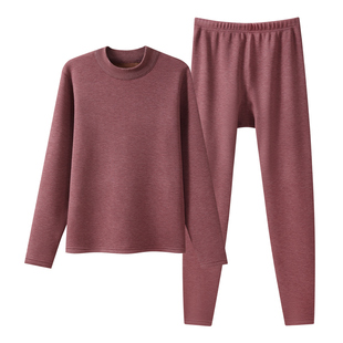 三枪中老年保暖内衣女加绒加厚冬羊毛中领保暖套装老人秋衣秋裤