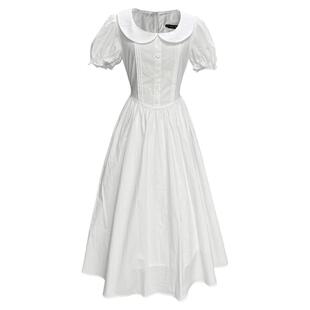 2025年娃娃领法式复古小白裙甜美小清新显瘦大摆白色连衣裙女夏日