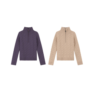 MANNALA丨“双股花”老钱经典半拉链绞花美丽诺羊毛毛衣 Q4794