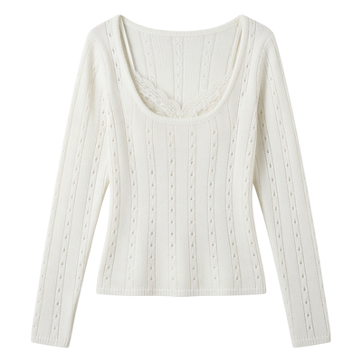 韩系设计感方领打底衫女内搭镂空