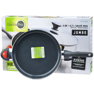 美国进口GreenPan格林攀陶瓷涂层平底不粘锅炒锅煎锅带锅盖厨房用