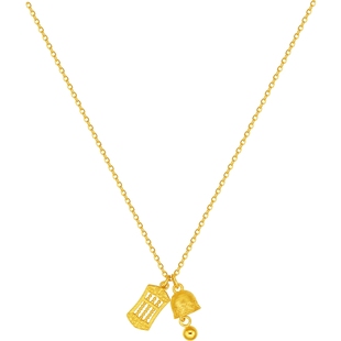 周六福5G足金计价黄金项链国风传承如意平安铃算盘链坠新年礼物