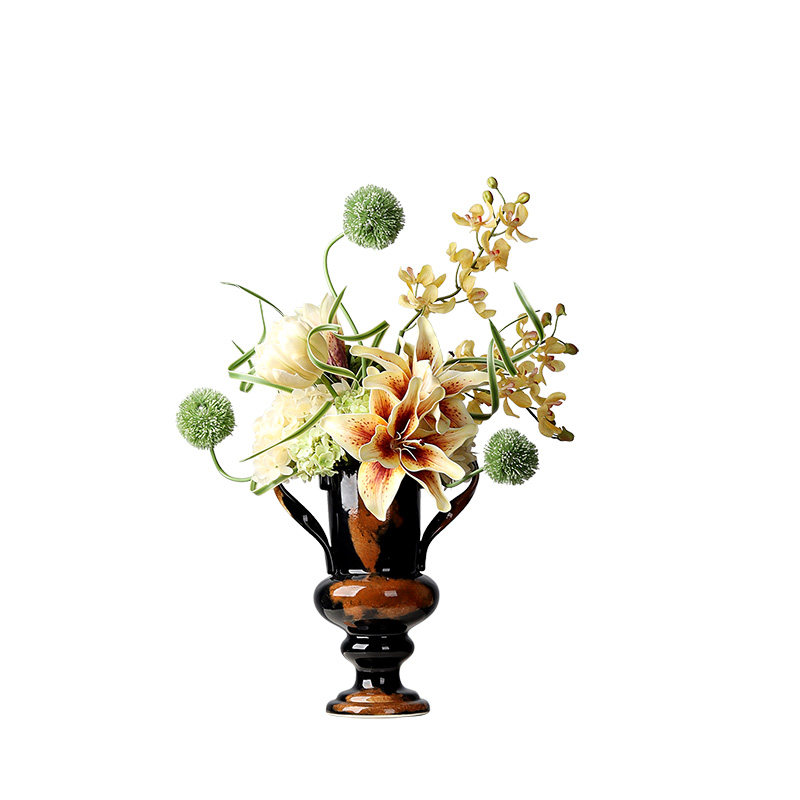 中古法式陶瓷玄黄花瓶插花售楼处会所客厅玄关餐桌花艺高级感摆件