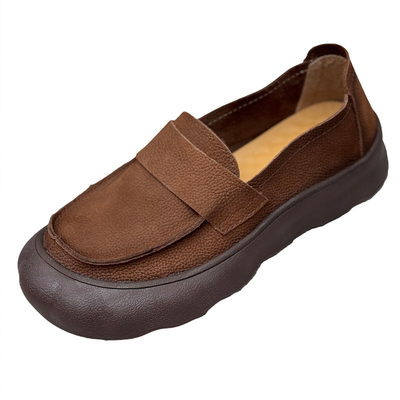 手工复古真皮厚底乐福妈妈鞋