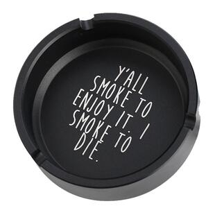 English Black Metal Ashtray圆形黑色金属不锈钢烟灰缸英文设计