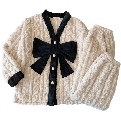 秋冬法兰绒睡衣女加厚保暖