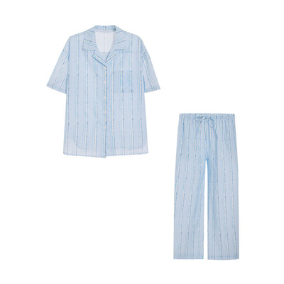 爱慕26春夏悠然睡衣女棉质翻领开衫短袖分身家居套装AM46C891
