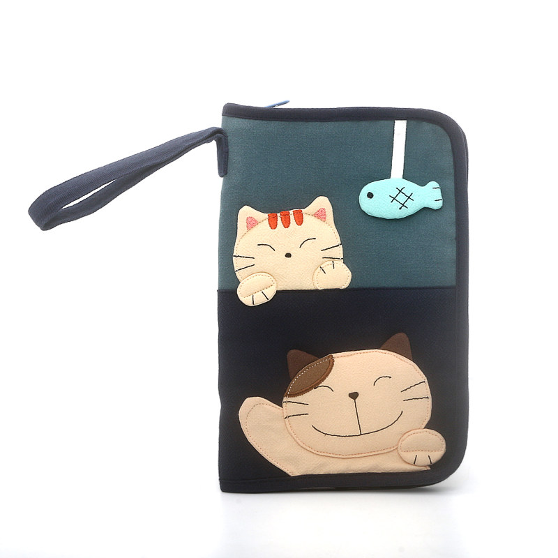 Kine猫棉布卡通护照多功能手拿包